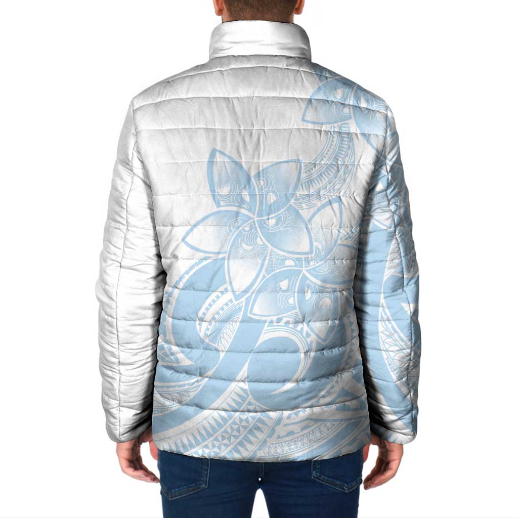 Polynesian Tribal Plumeria Lotu Tamaiti Padded Jacket Pastel Sky Blue - Polynesian Pride