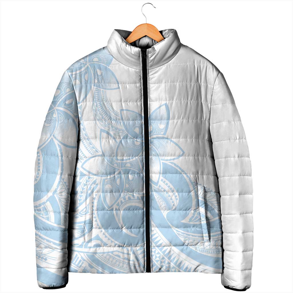 Polynesian Tribal Plumeria Lotu Tamaiti Padded Jacket Pastel Sky Blue - Polynesian Pride