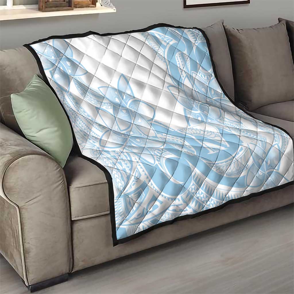 Polynesian Tribal Plumeria Lotu Tamaiti Quilt Pastel Sky Blue - Polynesian Pride