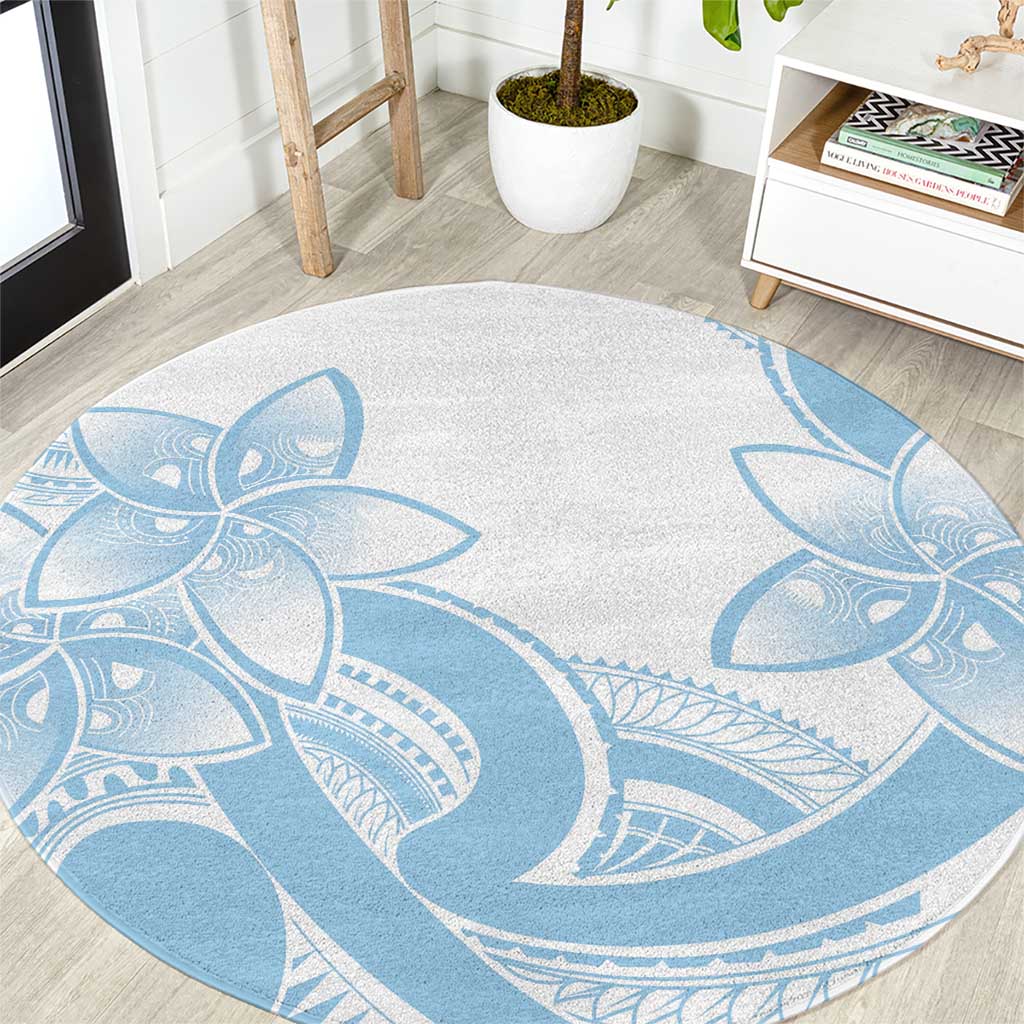 Polynesian Tribal Plumeria Lotu Tamaiti Round Carpet Pastel Sky Blue - Polynesian Pride