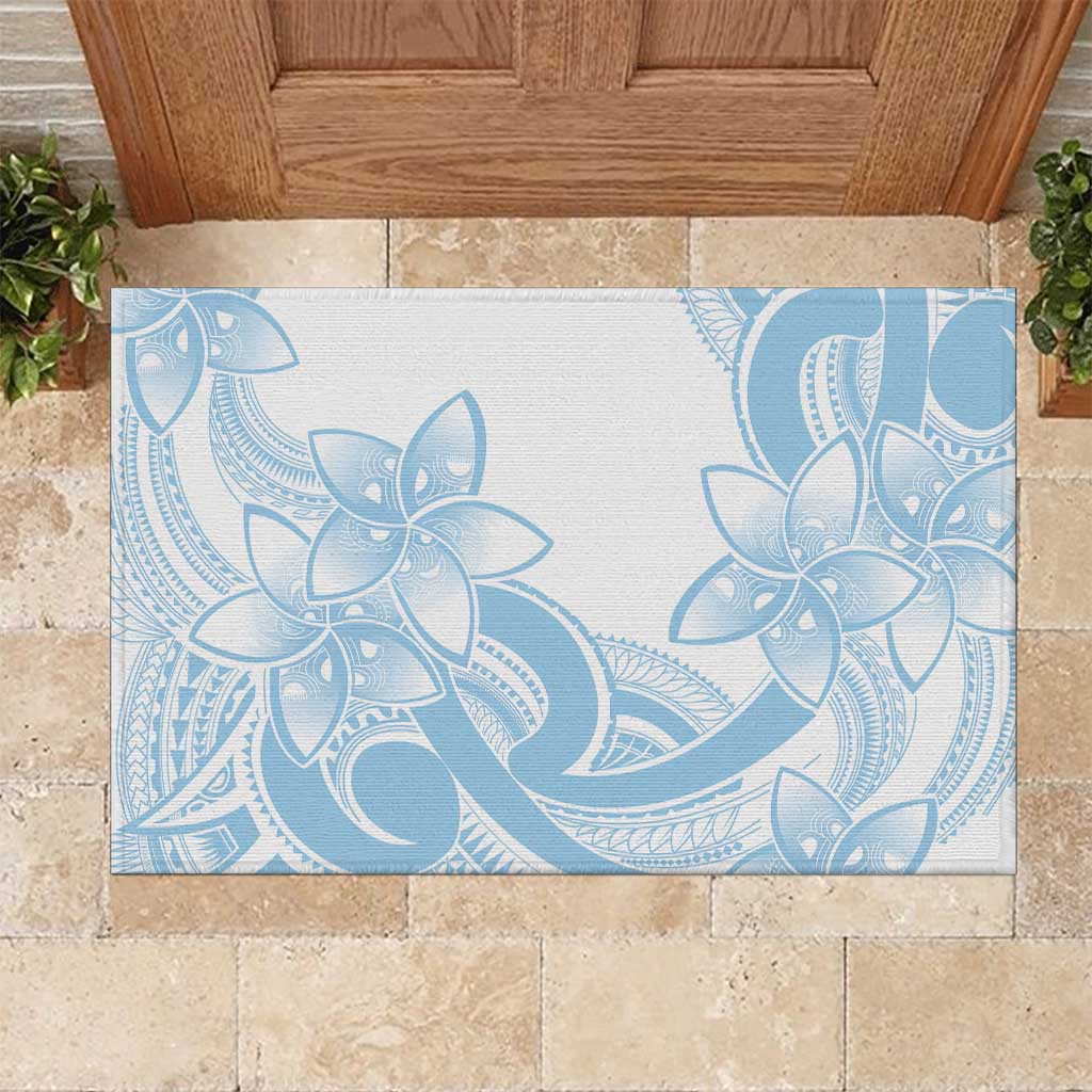 Polynesian Tribal Plumeria Lotu Tamaiti Rubber Doormat Pastel Sky Blue - Polynesian Pride