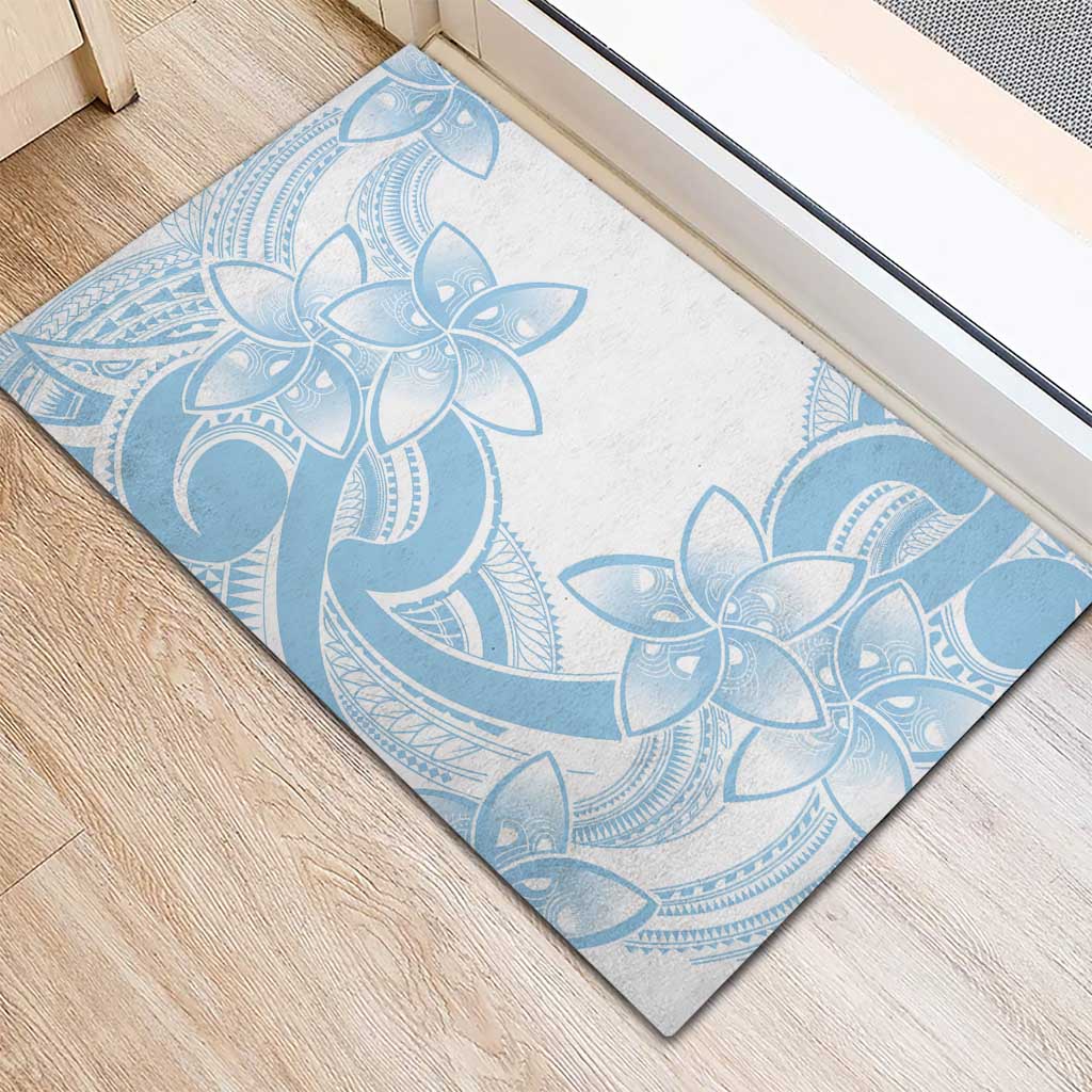 Polynesian Tribal Plumeria Lotu Tamaiti Rubber Doormat Pastel Sky Blue - Polynesian Pride