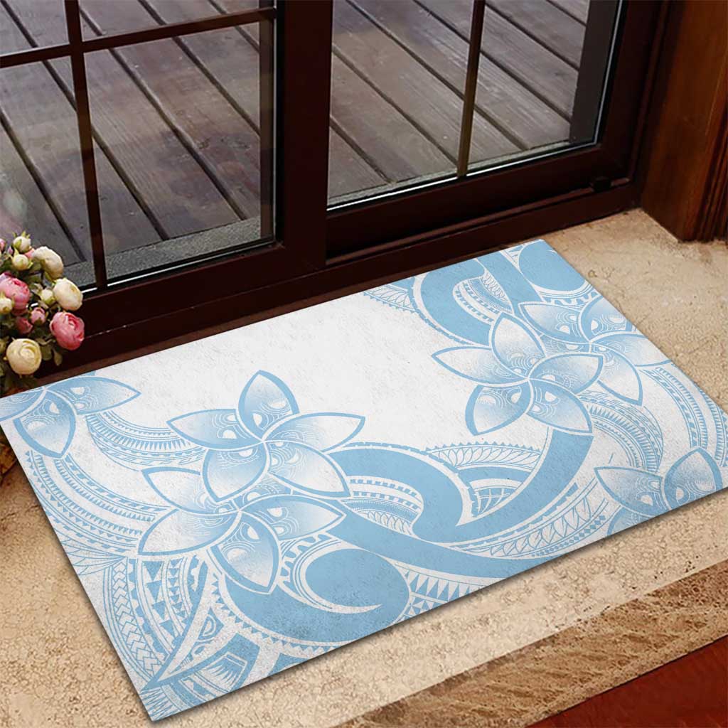 Polynesian Tribal Plumeria Lotu Tamaiti Rubber Doormat Pastel Sky Blue - Polynesian Pride