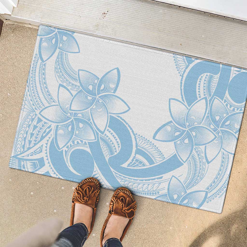 Polynesian Tribal Plumeria Lotu Tamaiti Rubber Doormat Pastel Sky Blue - Polynesian Pride