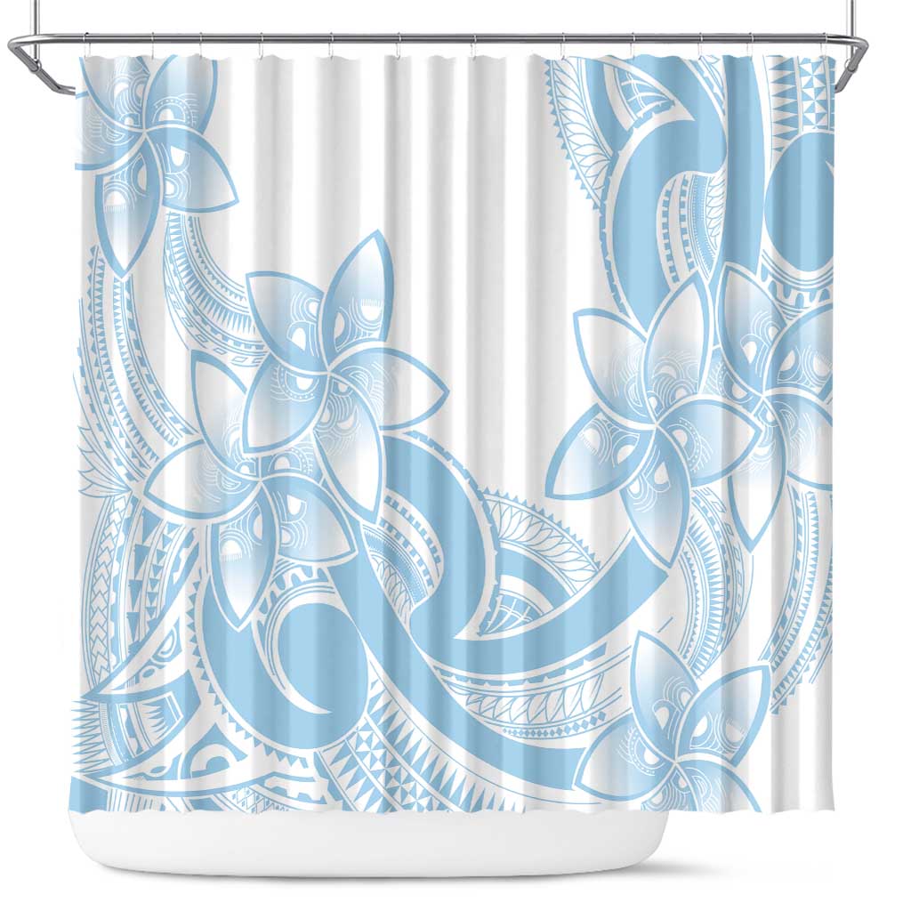 Polynesian Tribal Plumeria Lotu Tamaiti Shower Curtain Pastel Sky Blue - Polynesian Pride