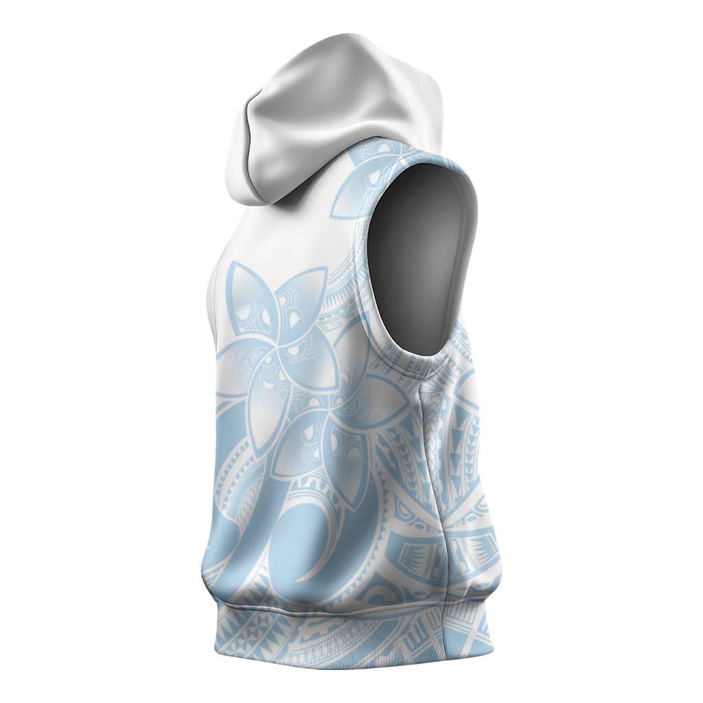 Polynesian Tribal Plumeria Lotu Tamaiti Sleeveless Hoodie Pastel Sky Blue - Polynesian Pride