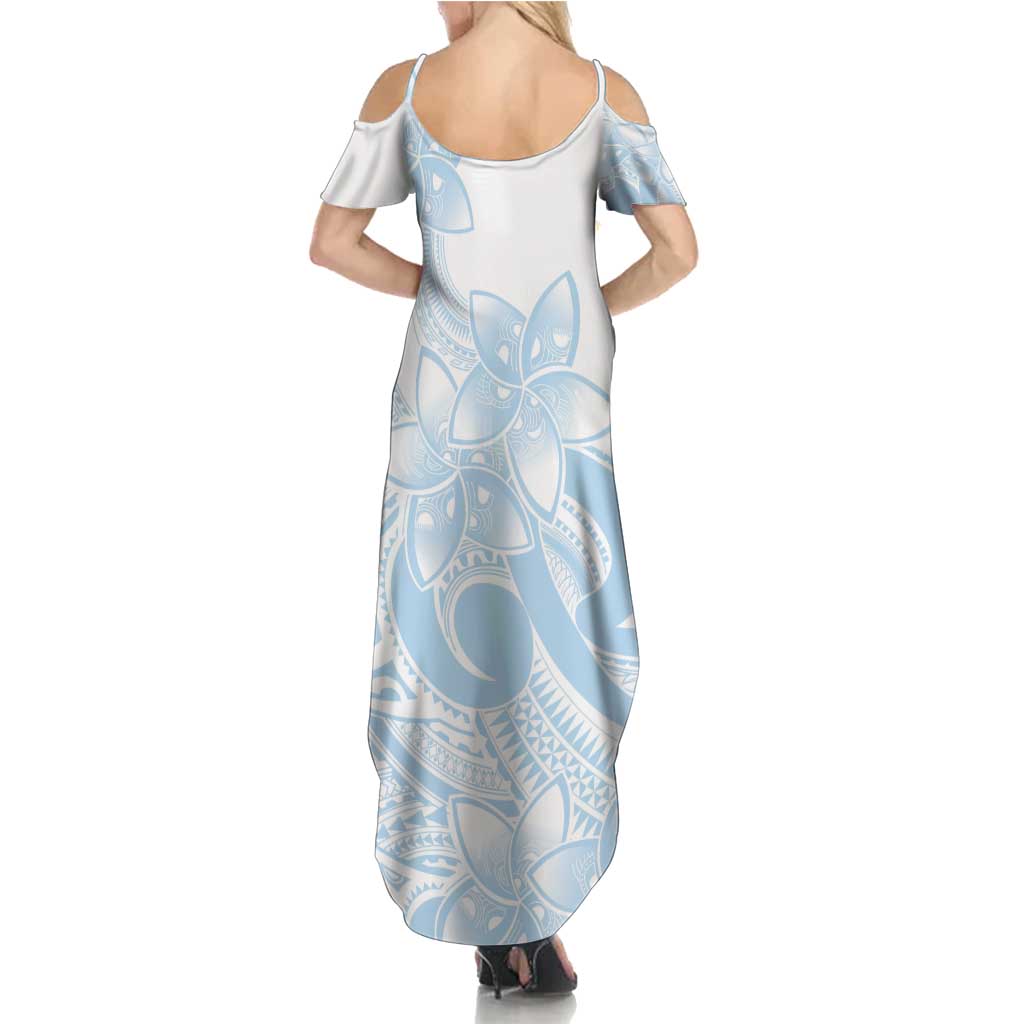Polynesian Tribal Plumeria Lotu Tamaiti Summer Maxi Dress Pastel Sky Blue - Polynesian Pride