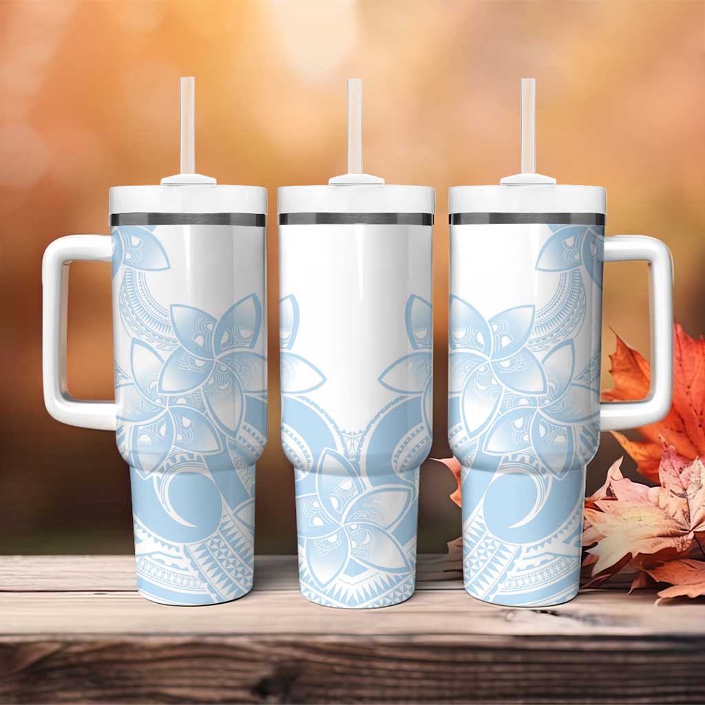 Polynesian Tribal Plumeria Lotu Tamaiti Tumbler With Handle Pastel Sky Blue - Polynesian Pride
