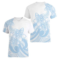 Polynesian Tribal Plumeria Lotu Tamaiti Women V-Neck T-Shirt Pastel Sky Blue - Polynesian Pride