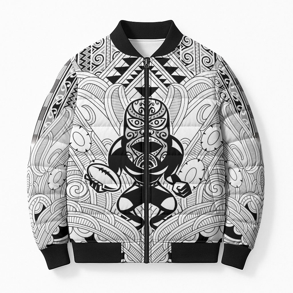 2026 Autumn Rugby Nations New Zealand Custom Bomber Puffer Jacket White Kowhaiwhai Maori Tribal Taniko Motif LT9 Unisex White - Polynesian Pride