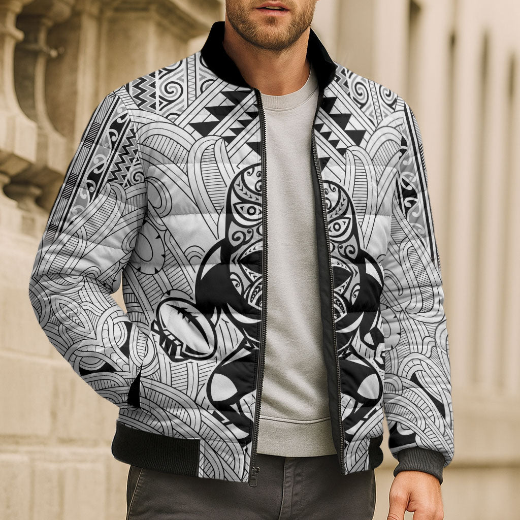 2026 Autumn Rugby Nations New Zealand Custom Bomber Puffer Jacket White Kowhaiwhai Maori Tribal Taniko Motif LT9 - Polynesian Pride