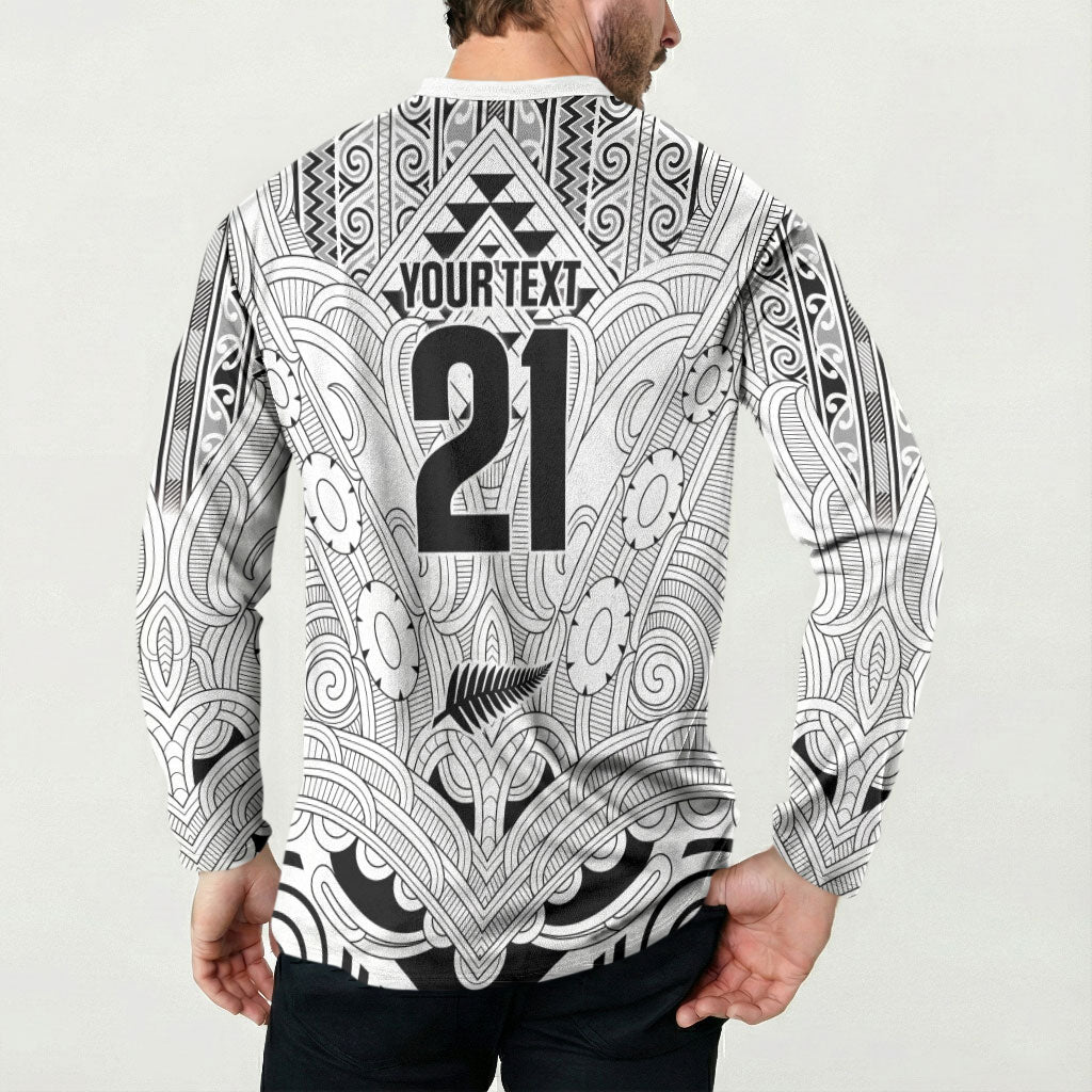 2026 Autumn Rugby Nations New Zealand Custom Button Sweatshirt White Kowhaiwhai Maori Tribal Taniko Motif LT9 - Polynesian Pride