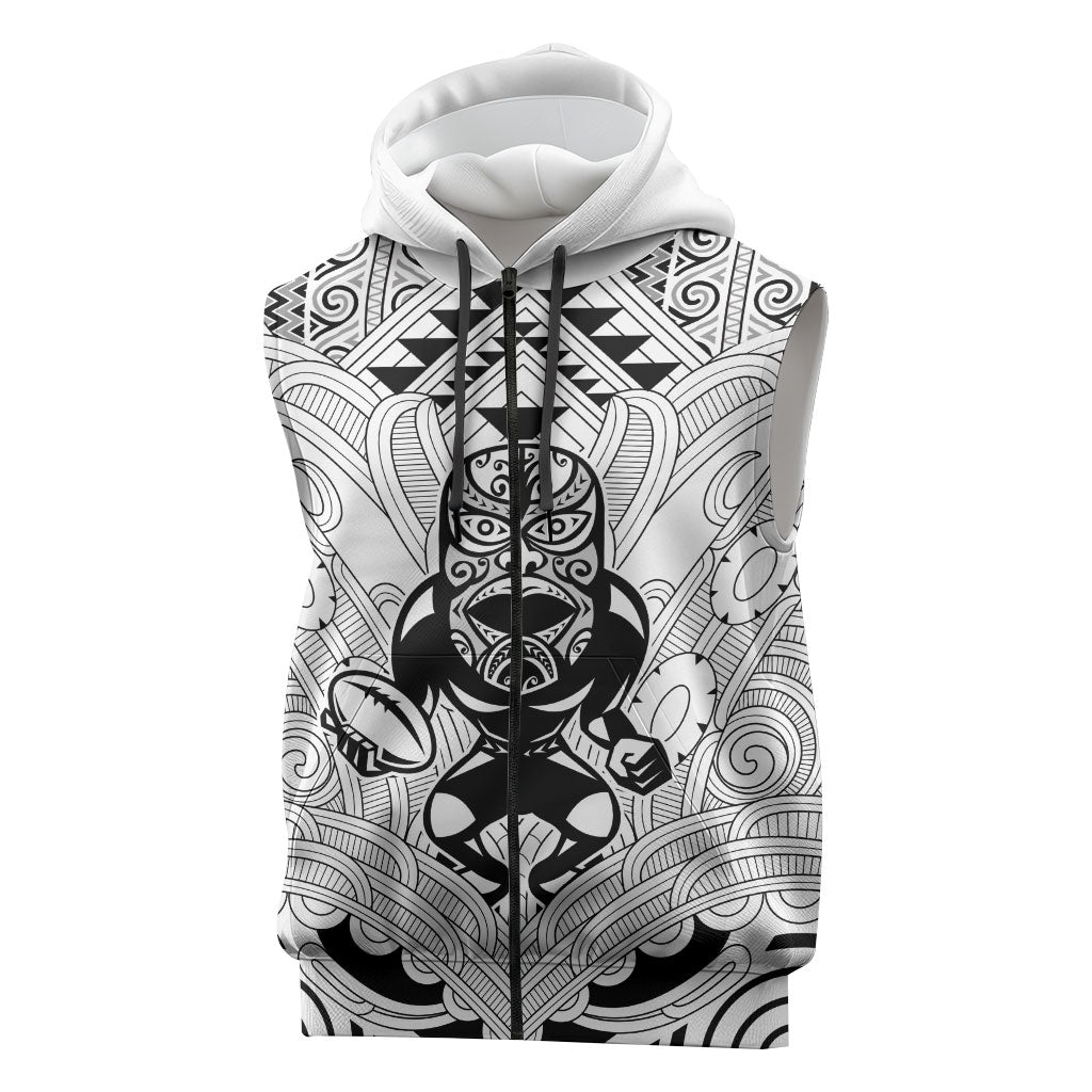 2026 Autumn Rugby Nations New Zealand Custom Sleeveless Zip Hoodie White Kowhaiwhai Maori Tribal Taniko Motif LT9 White - Polynesian Pride