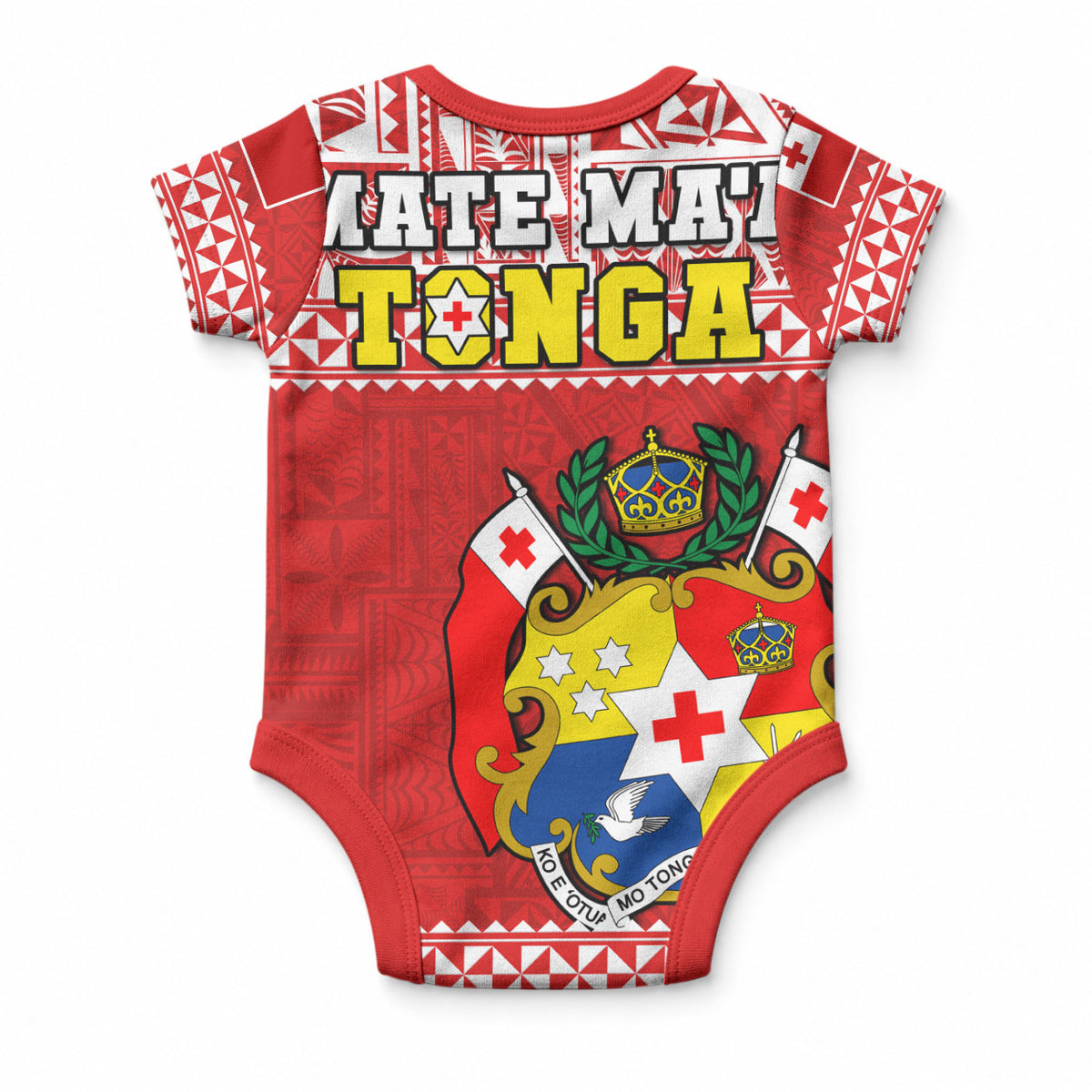 Tonga Rugby Baby Onesie Mate Maa Tonga Pacific Ngatu White LT14 - Polynesian Pride