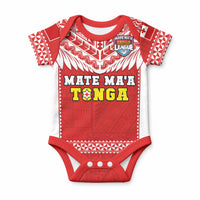 Custom Tonga Rugby Baby Onesie Mate Maa Tonga Pacific Ngatu White LT14 Red - Polynesian Pride