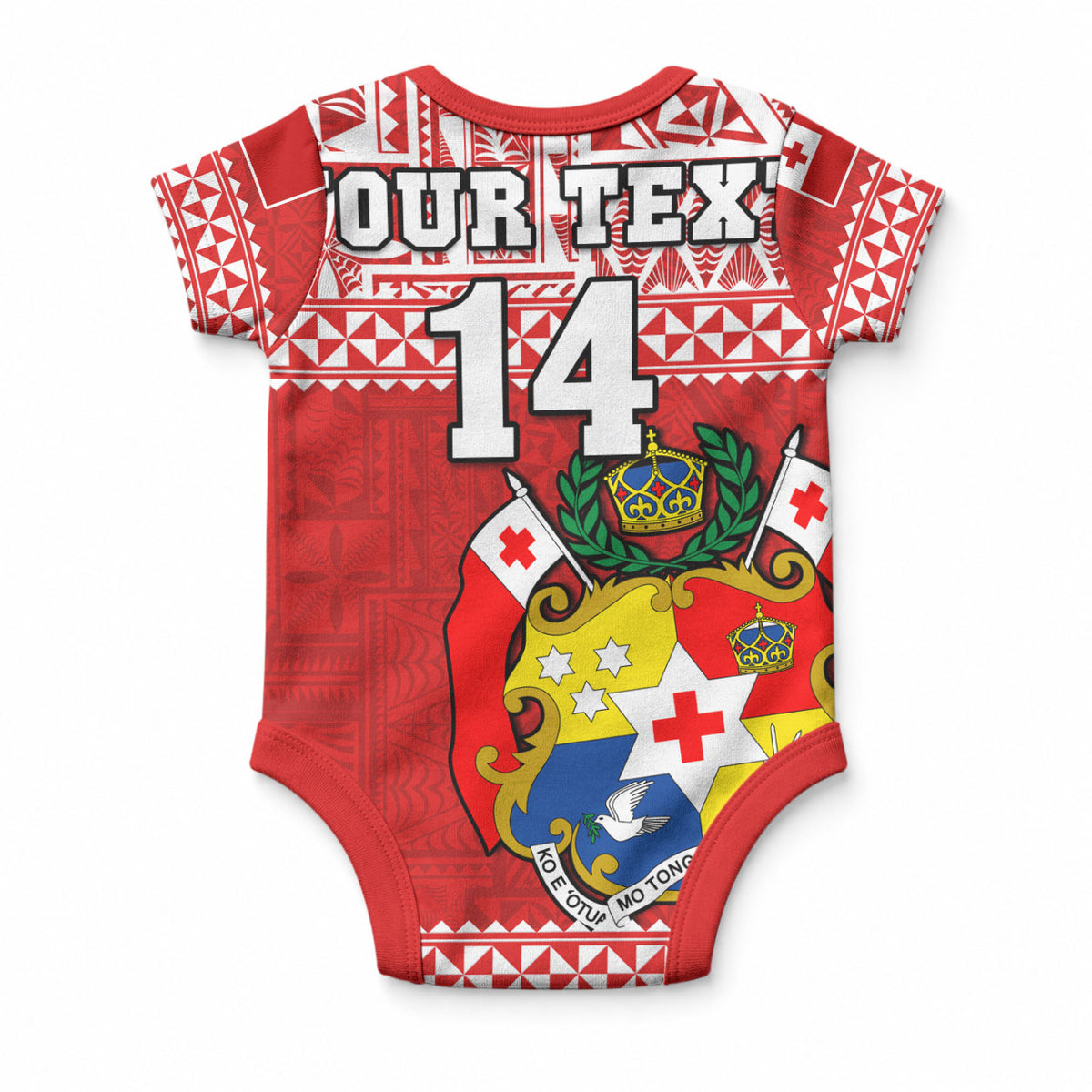 Custom Tonga Rugby Baby Onesie Mate Maa Tonga Pacific Ngatu White LT14 - Polynesian Pride