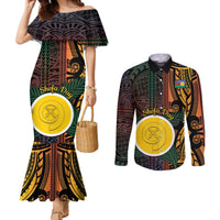 Personalised Shefa Day Couples Matching Mermaid Dress and Long Sleeve Button Shirt Happy June 18 Vanuatu Province LT14 Black - Polynesian Pride