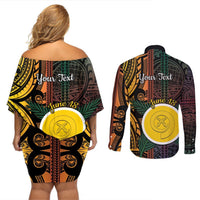 Personalised Shefa Day Couples Matching Off Shoulder Short Dress and Long Sleeve Button Shirt Happy June 18 Vanuatu Province LT14 - Polynesian Pride