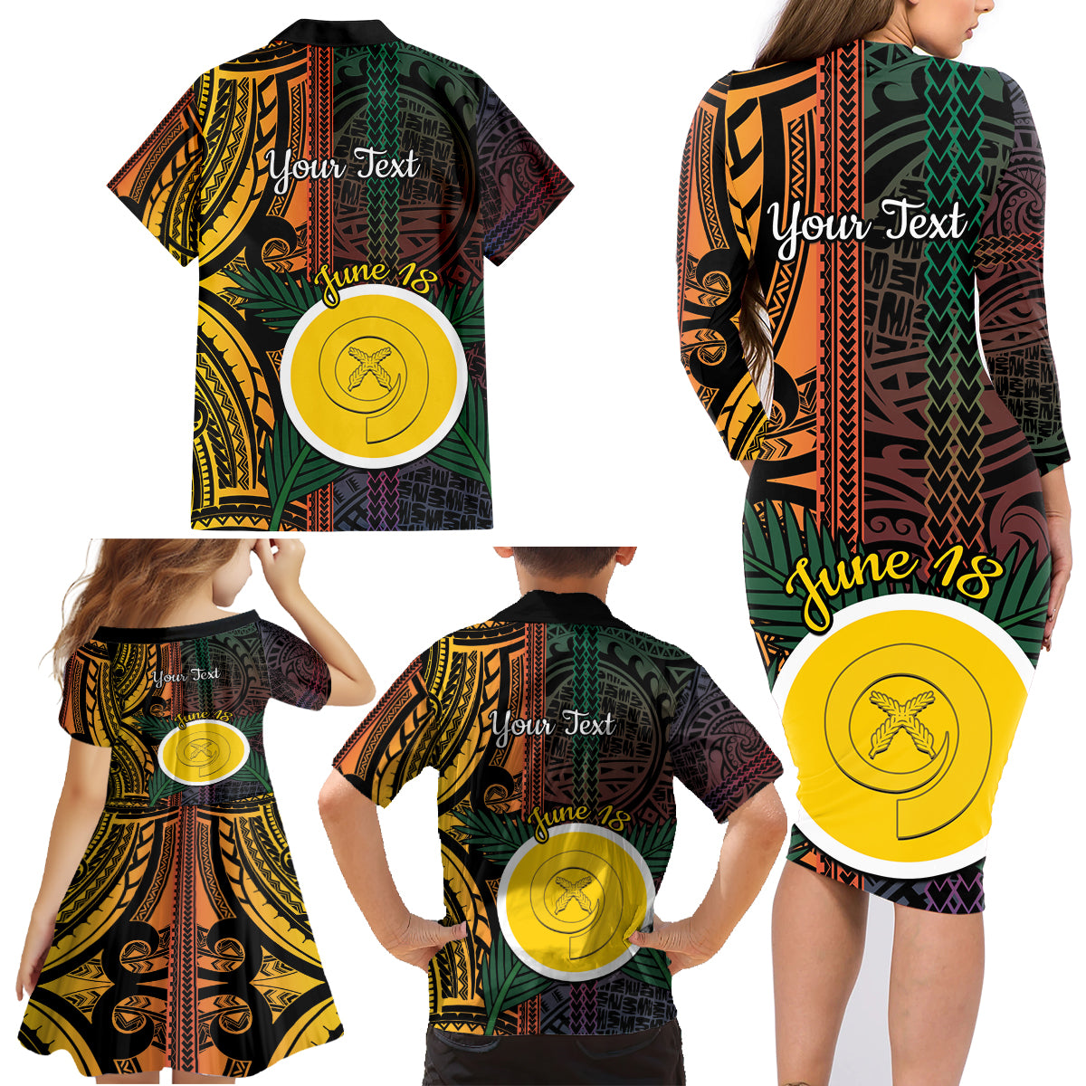 Personalised Shefa Day Family Matching Long Sleeve Bodycon Dress and Hawaiian Shirt Happy June 18 Vanuatu Province LT14 - Polynesian Pride
