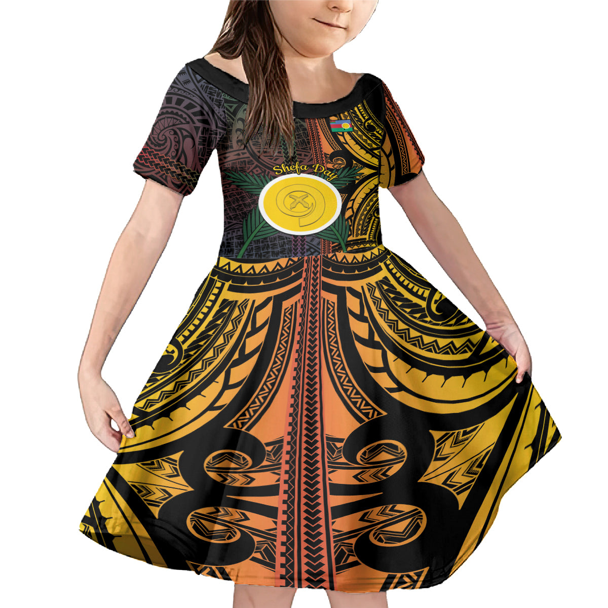 Personalised Shefa Day Family Matching Mermaid Dress and Hawaiian Shirt Happy June 18 Vanuatu Province LT14 Daughter's Dress Black - Polynesian Pride