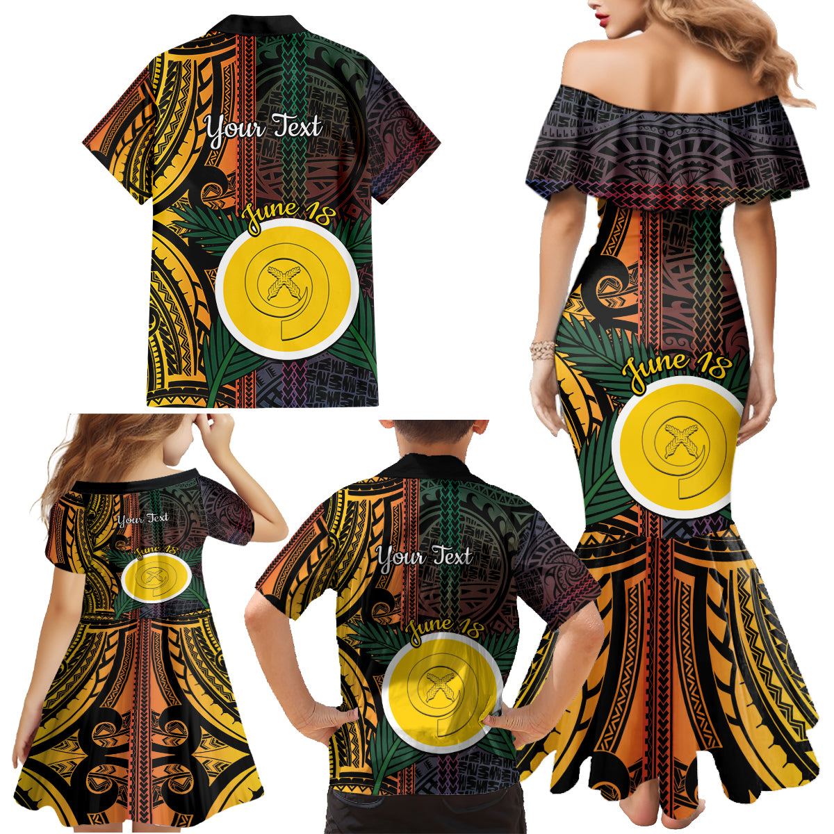 Personalised Shefa Day Family Matching Mermaid Dress and Hawaiian Shirt Happy June 18 Vanuatu Province LT14 - Polynesian Pride