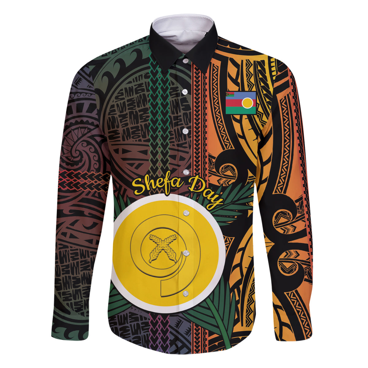 Personalised Shefa Day Family Matching Mermaid Dress and Hawaiian Shirt Happy June 18 Vanuatu Province LT14 Dad's Shirt - Long Sleeve Black - Polynesian Pride