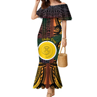 Personalised Shefa Day Family Matching Mermaid Dress and Hawaiian Shirt Happy June 18 Vanuatu Province LT14 Mom's Dress Black - Polynesian Pride