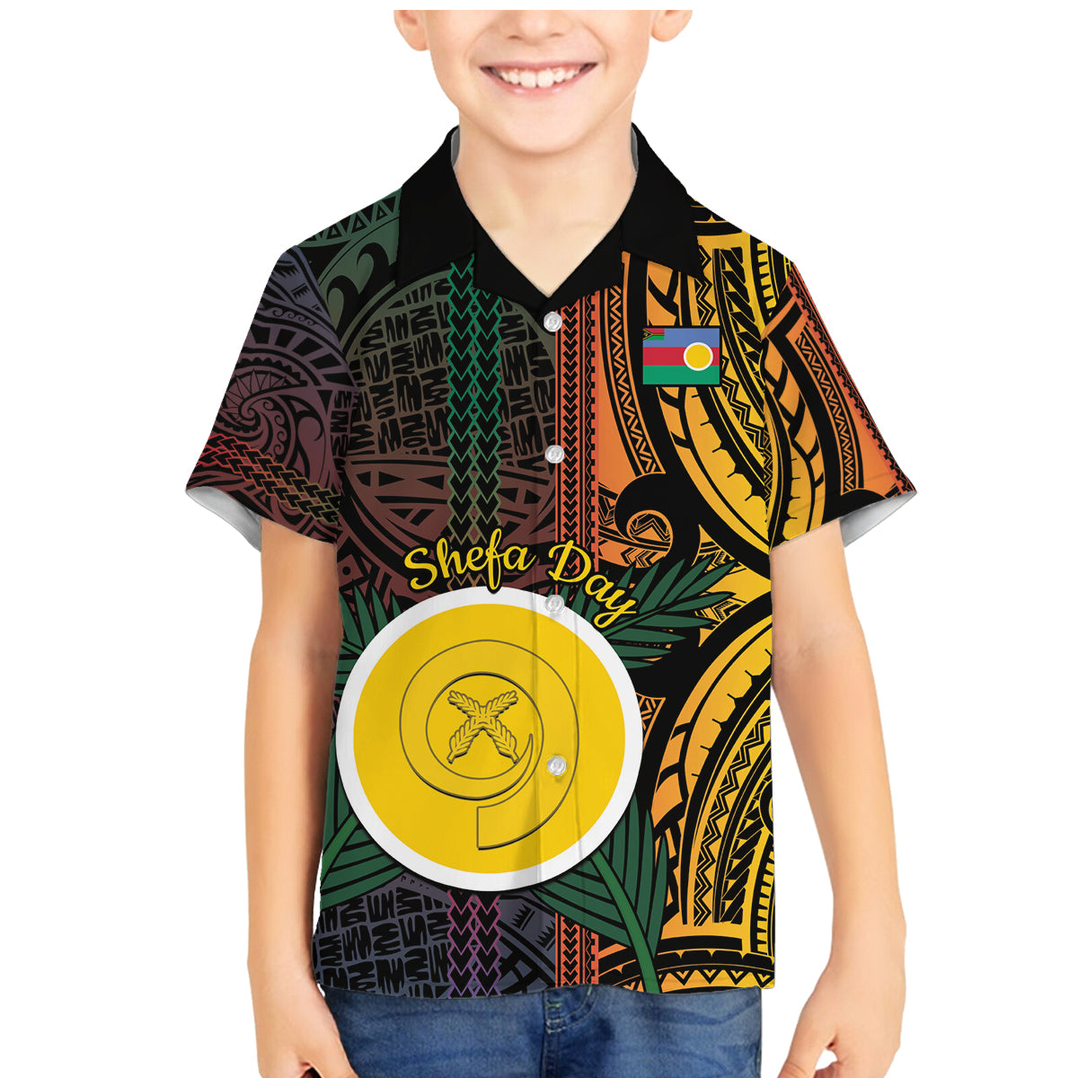 Personalised Shefa Day Family Matching Mermaid Dress and Hawaiian Shirt Happy June 18 Vanuatu Province LT14 Son's Shirt Black - Polynesian Pride