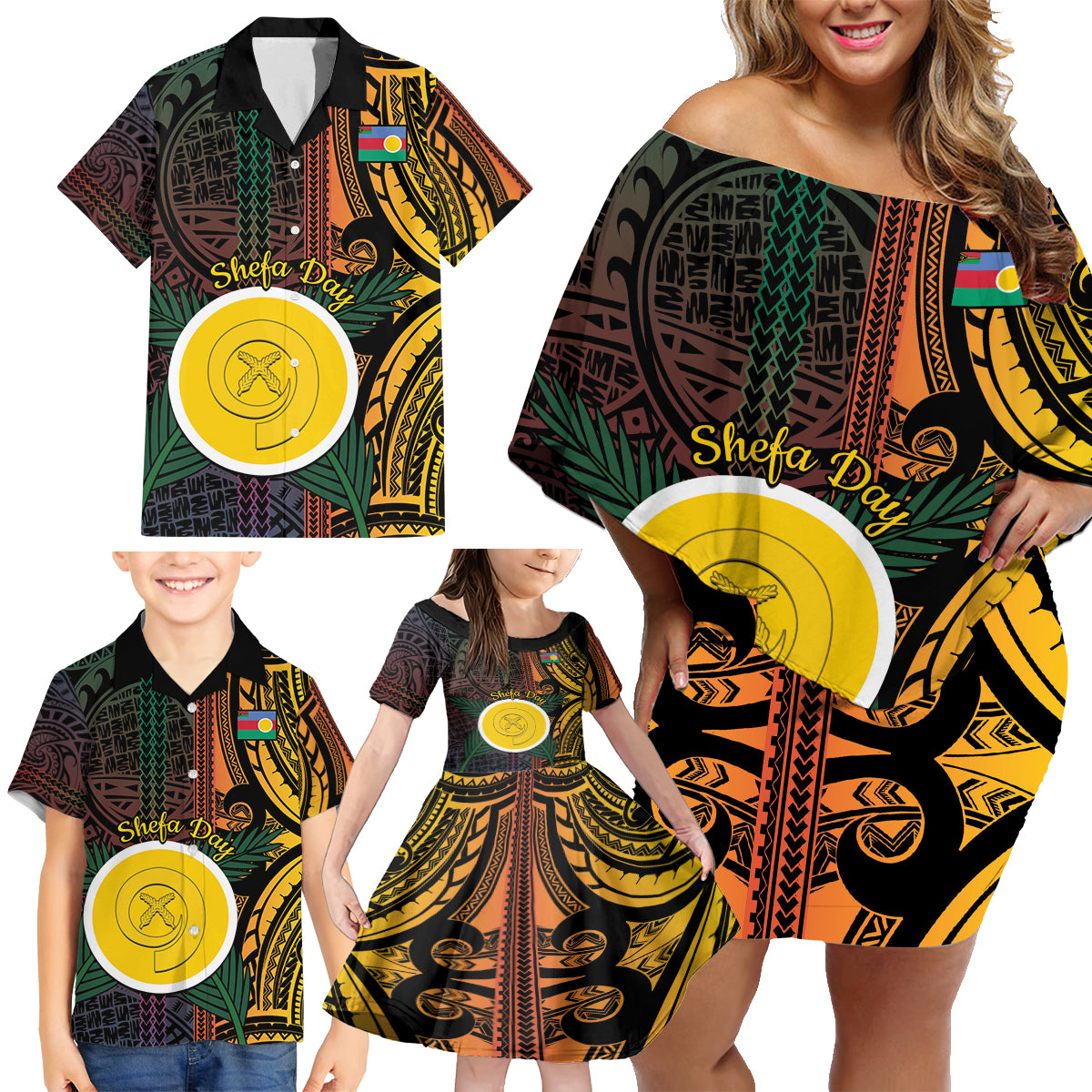 Personalised Shefa Day Family Matching Off Shoulder Short Dress and Hawaiian Shirt Happy June 18 Vanuatu Province
