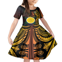 Personalised Shefa Day Family Matching Short Sleeve Bodycon Dress and Hawaiian Shirt Happy June 18 Vanuatu Province LT14 Daughter's Dress Black - Polynesian Pride