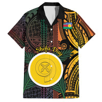 Personalised Shefa Day Family Matching Short Sleeve Bodycon Dress and Hawaiian Shirt Happy June 18 Vanuatu Province LT14 Dad's Shirt - Short Sleeve Black - Polynesian Pride