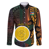 Personalised Shefa Day Family Matching Short Sleeve Bodycon Dress and Hawaiian Shirt Happy June 18 Vanuatu Province LT14 Dad's Shirt - Long Sleeve Black - Polynesian Pride