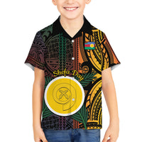 Personalised Shefa Day Family Matching Short Sleeve Bodycon Dress and Hawaiian Shirt Happy June 18 Vanuatu Province LT14 Son's Shirt Black - Polynesian Pride