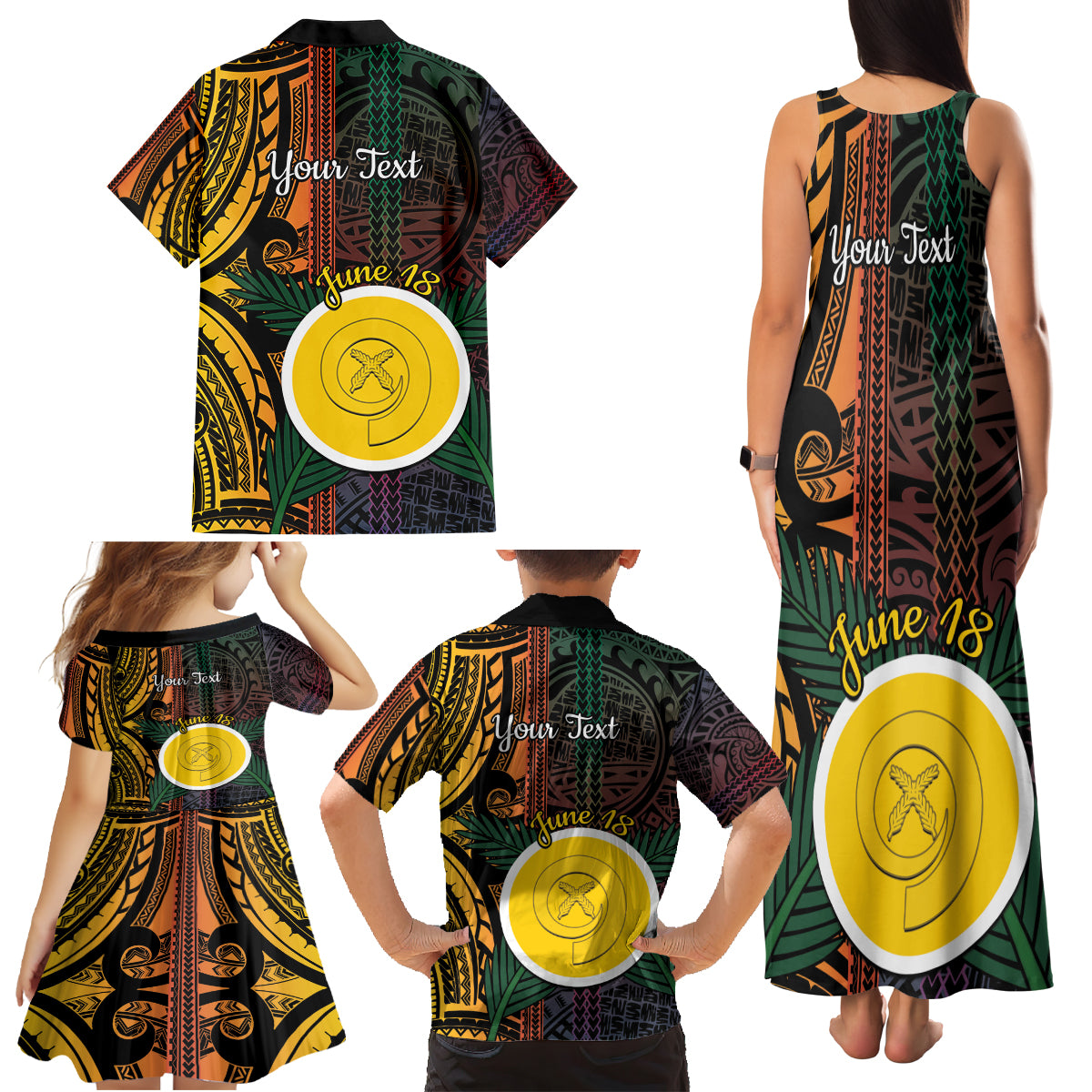 Personalised Shefa Day Family Matching Tank Maxi Dress and Hawaiian Shirt Happy June 18 Vanuatu Province