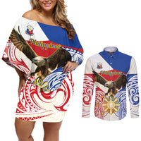 Philippines Independence Day Couples Matching Off Shoulder Short Dress and Long Sleeve Button Shirt Pilipinas Eagle 126th Anniversary