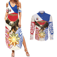 Philippines Independence Day Couples Matching Summer Maxi Dress and Long Sleeve Button Shirt Pilipinas Eagle 126th Anniversary