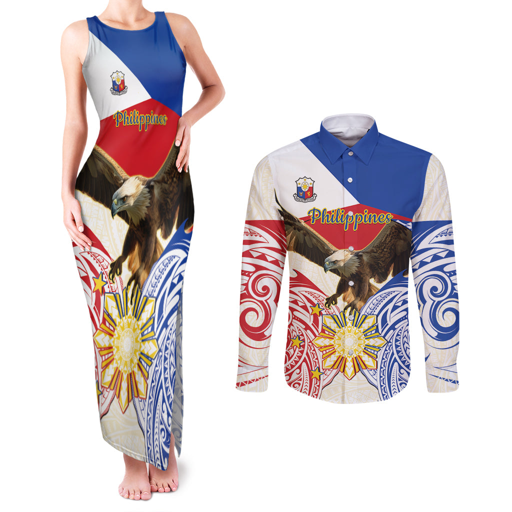 Philippines Independence Day Couples Matching Tank Maxi Dress and Long Sleeve Button Shirt Pilipinas Eagle 126th Anniversary