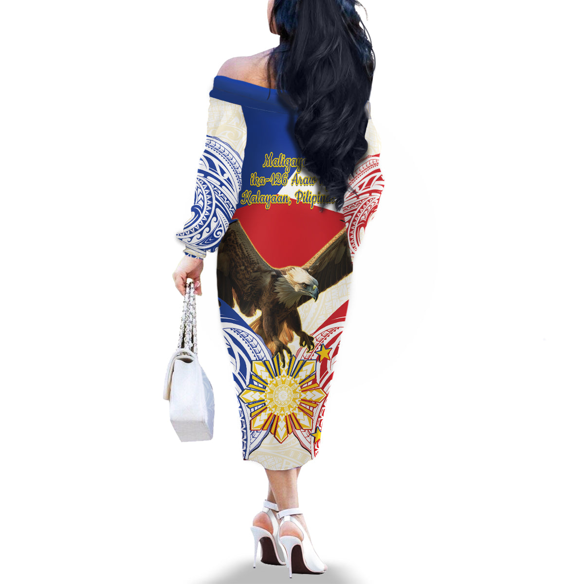 Philippines Independence Day Family Matching Off The Shoulder Long Sleeve Dress and Hawaiian Shirt Pilipinas Eagle 126th Anniversary