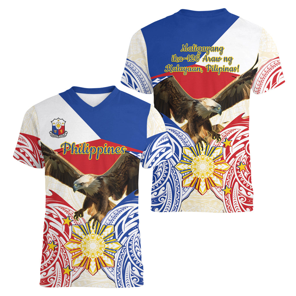 Philippines Independence Day Women V-Neck T-Shirt Pilipinas Eagle 126th Anniversary