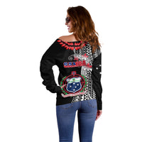 Polynesian Pride Samoa Off Shoulder Sweater Ula Fala Mix Samoan Tribal Black Version LT14 - Polynesian Pride