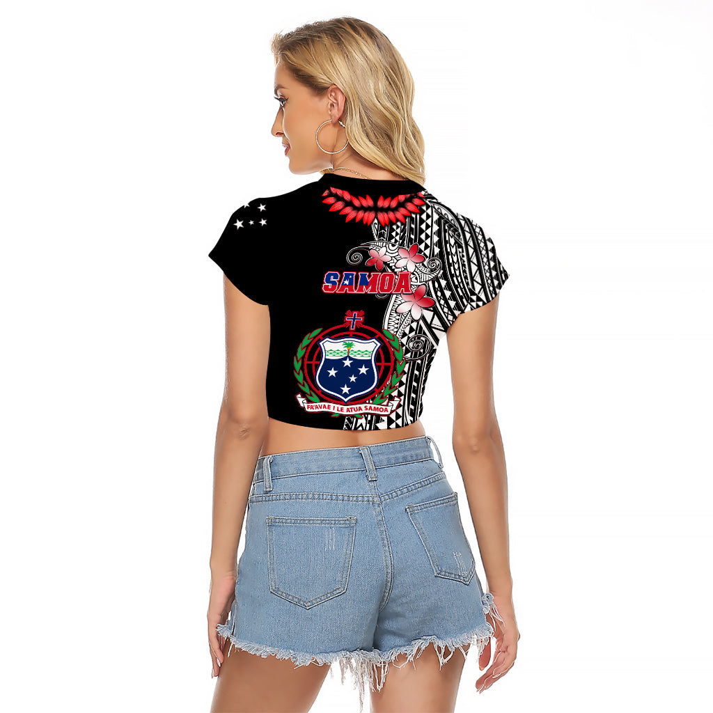 Polynesian Pride Samoa Raglan Cropped T Shirt Ula Fala Mix Samoan Tribal Black Version LT14 - Polynesian Pride