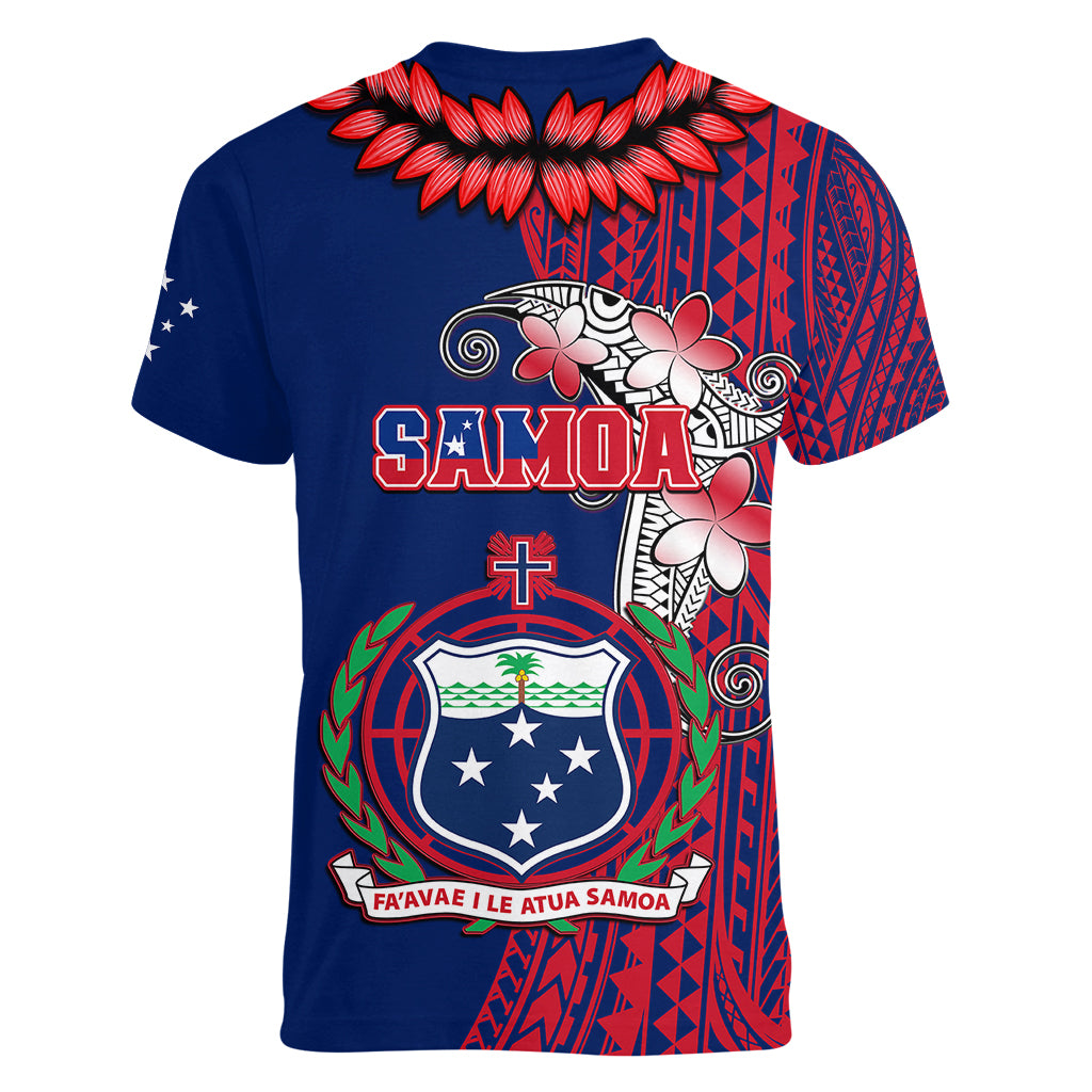 Polynesian Pride Samoa Women V Neck T Shirt Ula Fala Mix Samoan Tribal Blue Version LT14 - Polynesian Pride