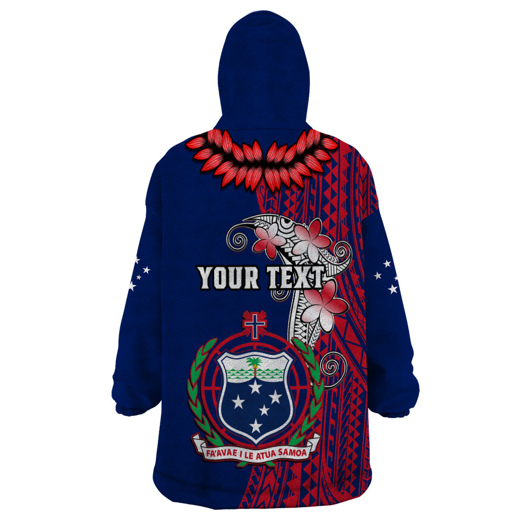 Personalised Samoa Wearable Blanket Hoodie Ula Fala Mix Samoan Tribal Blue Version LT14 - Polynesian Pride