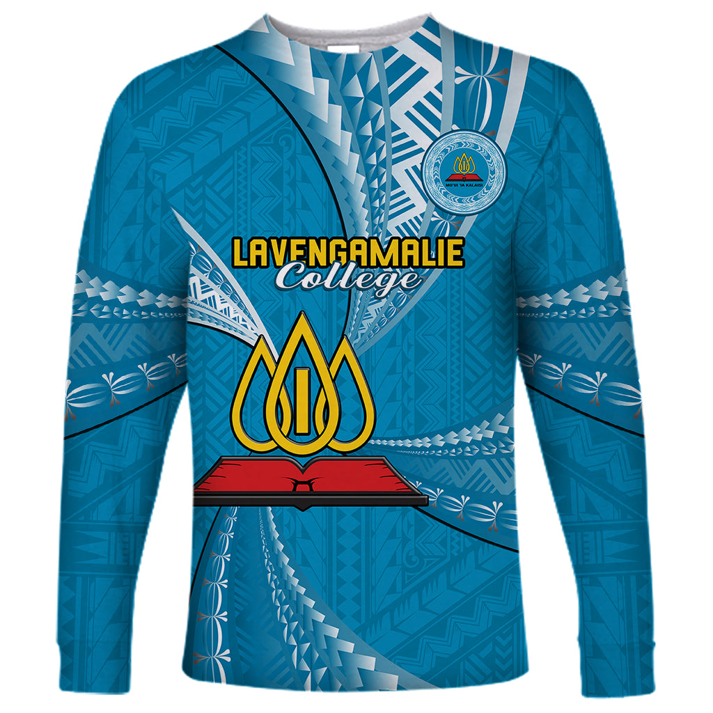 Personalised Tonga Lavengamalie College Long Sleeve Shirt Tongan Ngatu Pattern LT14 Unisex Blue - Polynesian Pride