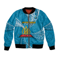 Personalised Tonga Lavengamalie College Bomber Jacket Class Of Year Tongan Ngatu Pattern LT14 Unisex Blue - Polynesian Pride