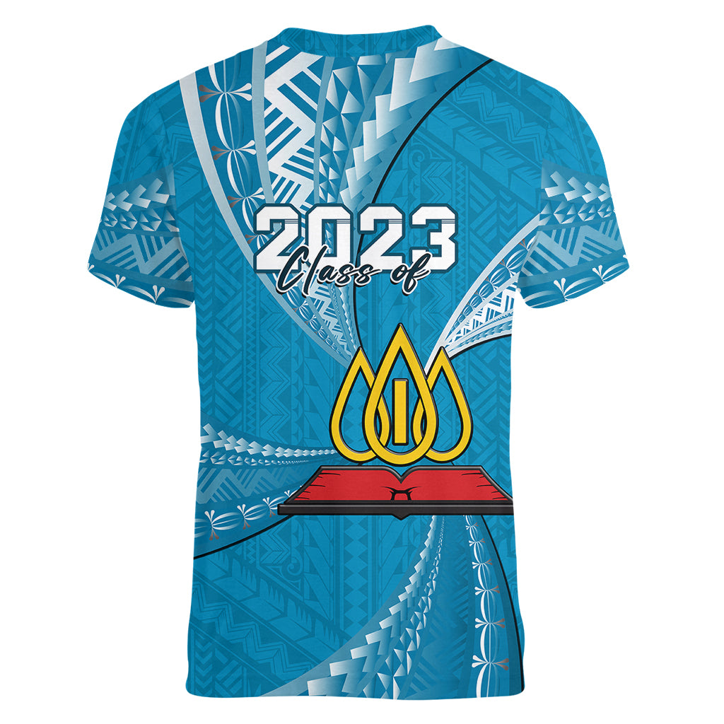 Personalised Tonga Lavengamalie College Women V Neck T Shirt Class Of Year Tongan Ngatu Pattern LT14 - Polynesian Pride