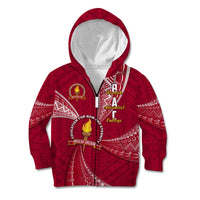 Personalised Tonga Beulah College Kid Hoodie Tongan Ngatu Pattern LT14 Zip Hoodie Maroon - Polynesian Pride