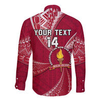 Personalised Tonga Beulah College Long Sleeve Button Shirt Tongan Ngatu Pattern LT14 - Polynesian Pride