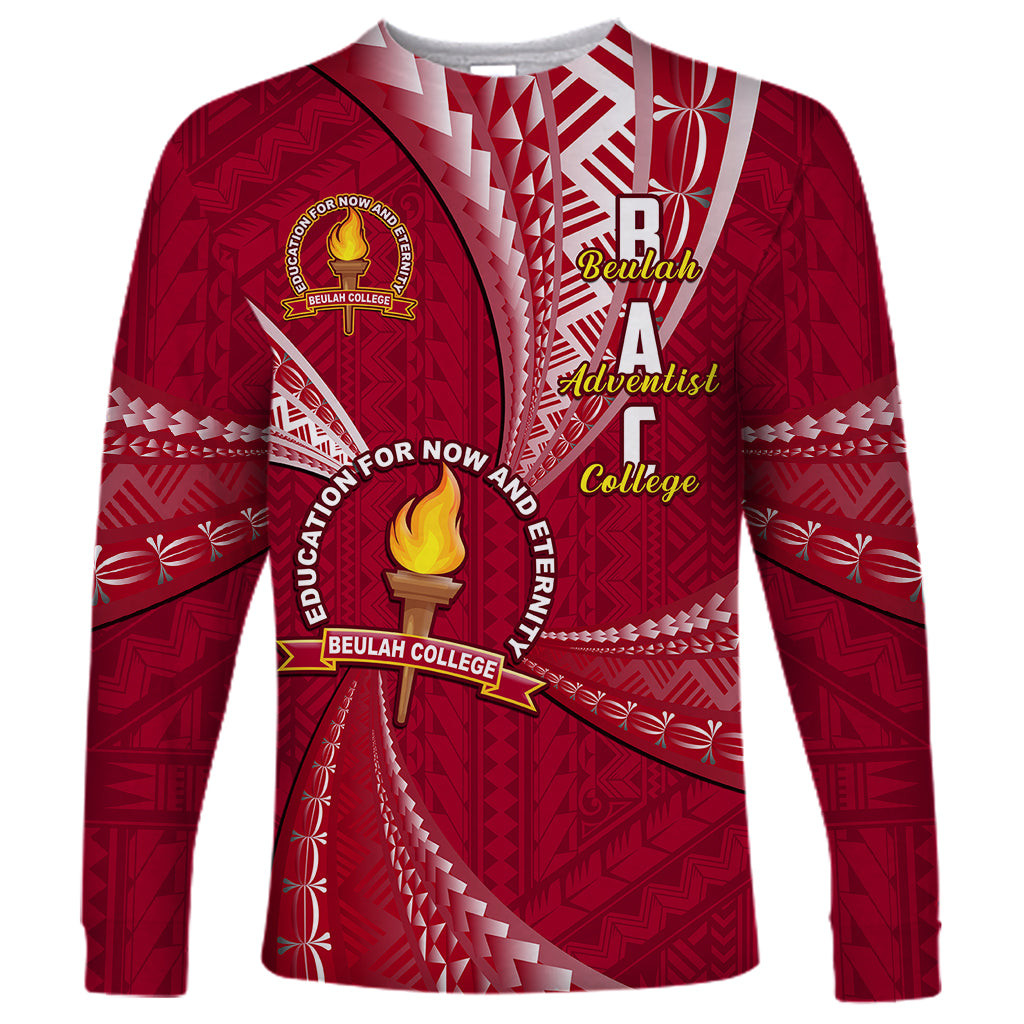 Personalised Tonga Beulah College Long Sleeve Shirt Tongan Ngatu Pattern LT14 Unisex Maroon - Polynesian Pride