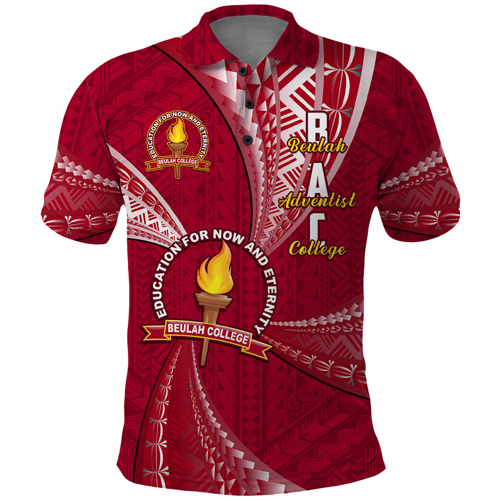 Custom Tonga Beulah College Polo Shirt Tongan Ngatu Pattern LT14 Maroon - Polynesian Pride